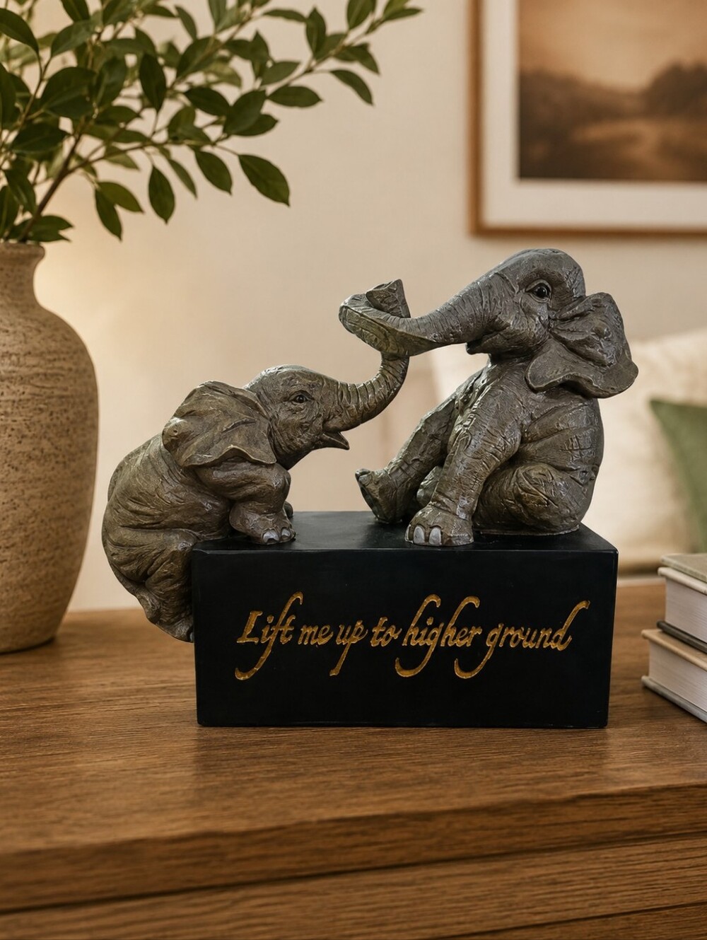 Inspirational ELEPHANT FIGURINE Mantlepiece Statue "Lift Me Up To Higher Ground"